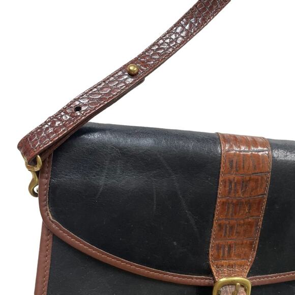 Vintage 1980s Brahmin Shoulder Bag Smooth and Croc Leather Black Brown GUC - Picture 15 of 16